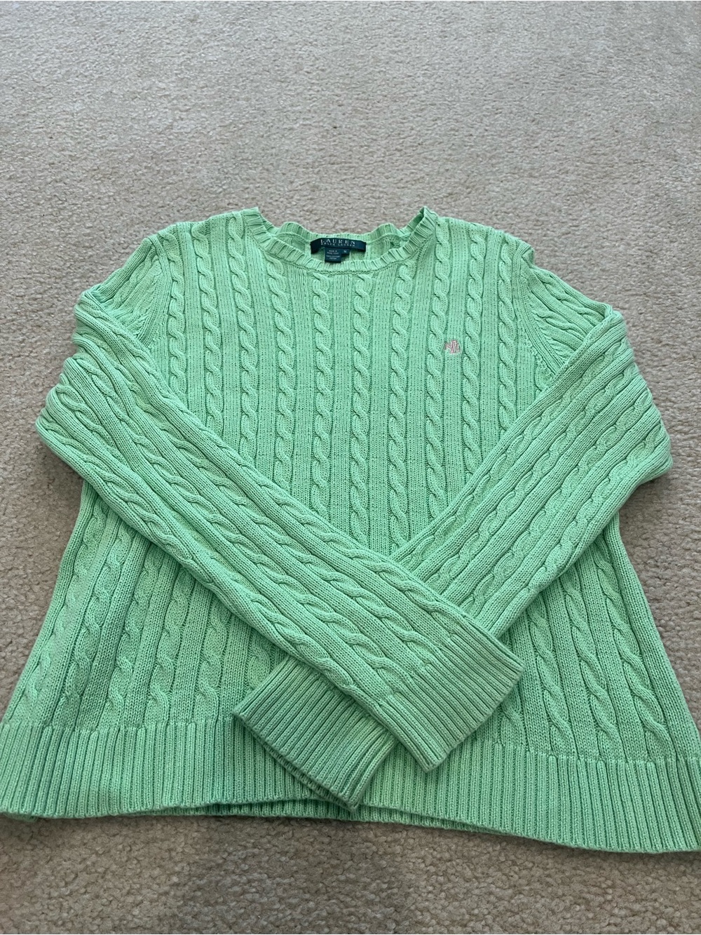 Lauren Ralph Lauren Mint Green Cable-Knit Crewneck Sweater